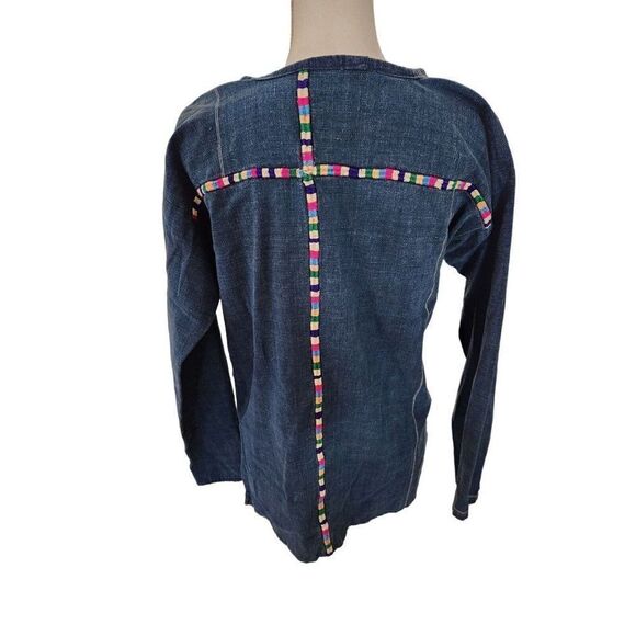 Peruvian Embroidered Demin Blue Tunic Long Sleeve Pullover Blouse M Shirt Boho - Picture 4 of 4